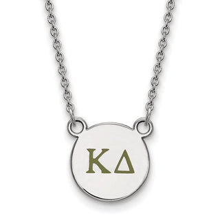 Sterling Silver Rhodium-plated LogoArt Kappa Delta Sorority Greek Letters Small Color Enamel Pendant 18 inch Necklace SS027KD-18
