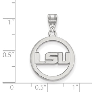 Sterling Silver Rhodium-plated LogoArt Louisiana State University L-S-U Medium Circle Pendant