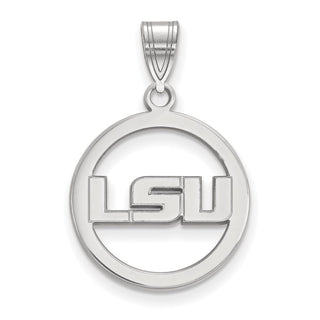 Sterling Silver Rhodium-plated LogoArt Louisiana State University L-S-U Medium Circle Pendant