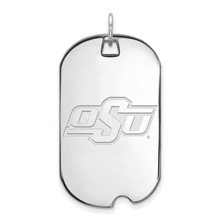Sterling Silver Rhodium-plated LogoArt Oklahoma State University O-S-U Large Dog Tag Pendant