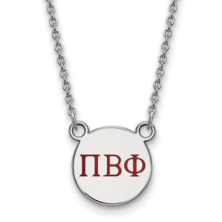 Sterling Silver Rhodium-plated LogoArt Pi Beta Phi Sorority Greek Letters Small Color Enamel Pendant 18 inch Necklace SS027PBP-18