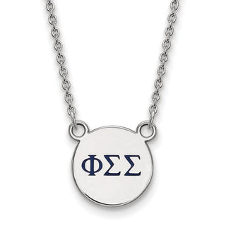 Sterling Silver Rhodium-plated LogoArt Phi Sigma Sigma Sorority Greek Letters Small Color Enamel Pendant 18 inch Necklace SS027PSS-18