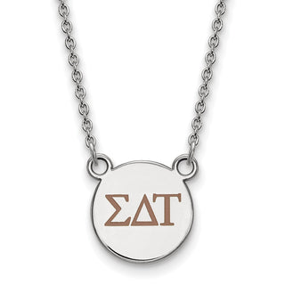 Sterling Silver Rhodium-plated LogoArt Sigma Delta Tau Sorority Greek Letters Small Color Enamel Pendant 18 inch Necklace SS027SDT-18