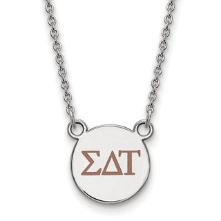 Sterling Silver Rhodium-plated LogoArt Sigma Delta Tau Sorority Greek Letters Small Color Enamel Pendant 18 inch Necklace SS027SDT-18