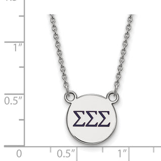 Sterling Silver Rhodium-plated LogoArt Sigma Sigma Sigma Sorority Greek Letters Small Color Enamel Pendant 18 inch Necklace SS027SSS-18