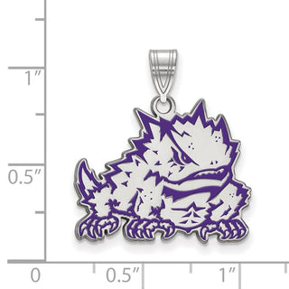 Sterling Silver Rhodium-plated LogoArt Texas Christian University Horned Frog Large Enameled Pendant
