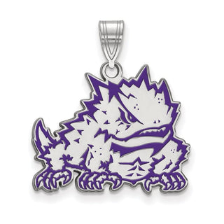 Sterling Silver Rhodium-plated LogoArt Texas Christian University Horned Frog Large Enameled Pendant