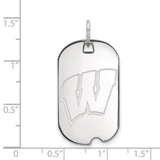 14k White Gold LogoArt University of Wisconsin Letter W Small Dog Tag Pendant