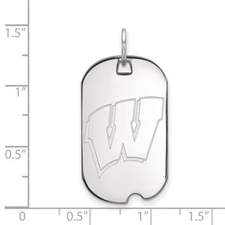 14k White Gold LogoArt University of Wisconsin Letter W Small Dog Tag Pendant