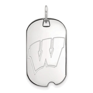 14k White Gold LogoArt University of Wisconsin Letter W Small Dog Tag Pendant