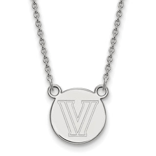 Sterling Silver Rhodium-plated LogoArt Villanova University Letter V Small Disc 18 inch Necklace