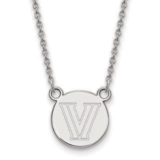 Sterling Silver Rhodium-plated LogoArt Villanova University Letter V Small Disc 18 inch Necklace