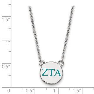 Sterling Silver Rhodium-plated LogoArt Zeta Tau Alpha Sorority Greek Letters Small Color Enamel Pendant 18 inch Necklace SS027ZTA-18