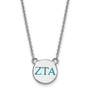 Sterling Silver Rhodium-plated LogoArt Zeta Tau Alpha Sorority Greek Letters Small Color Enamel Pendant 18 inch Necklace SS027ZTA-18