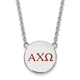 Sterling Silver Rhodium-plated LogoArt Alpha Chi Omega Sorority Greek Letters Large Color Enamel Pendant 18 inch Necklace SS028ACO-18
