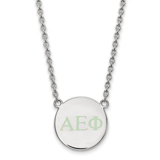 Sterling Silver Rhodium-plated LogoArt Alpha Epsilon Phi Sorority Greek Letters Small Color Enamel Pendant 18 inch Necklace SS028AEP-18