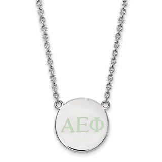Sterling Silver Rhodium-plated LogoArt Alpha Epsilon Phi Sorority Greek Letters Small Color Enamel Pendant 18 inch Necklace SS028AEP-18