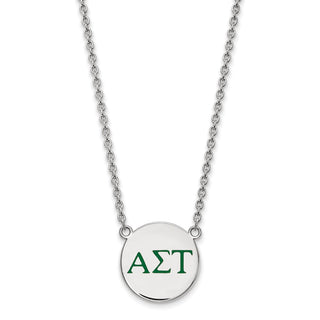 Sterling Silver Rhodium-plated LogoArt Alpha Sigma Tau Sorority Greek Letters Large Color Enamel Pendant 18 inch Necklace SS028ALS-18
