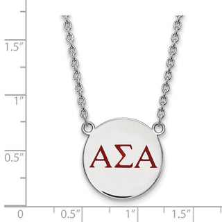 Sterling Silver Alpha Sigma Alpha Sorority Pendant Necklace - Large Greek Letters Enamel, 18in Chain, Pendant Size 19 x 19mm, Rhodium-Plated