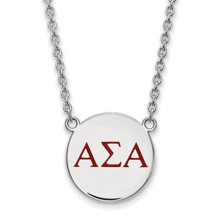 Sterling Silver Rhodium-plated LogoArt Alpha Sigma Alpha Sorority Greek Letters Large Color Enamel Pendant 18 inch Necklace SS028ASI-18