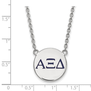Sterling Silver Rhodium-plated LogoArt Alpha Xi Delta Sorority Greek Letters Large Color Enamel Pendant 18 inch Necklace SS028AXD-18