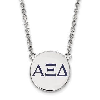 Sterling Silver Rhodium-plated LogoArt Alpha Xi Delta Sorority Greek Letters Large Color Enamel Pendant 18 inch Necklace SS028AXD-18