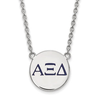 Sterling Silver Rhodium-plated LogoArt Alpha Xi Delta Sorority Greek Letters Large Color Enamel Pendant 18 inch Necklace SS028AXD-18
