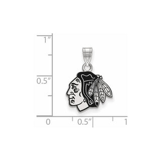 Sterling Silver Rhodium-plated NHL LogoArt Chicago Blackhawks Small Enameled Pendant
