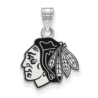 Sterling Silver Rhodium-plated NHL LogoArt Chicago Blackhawks Small Enameled Pendant