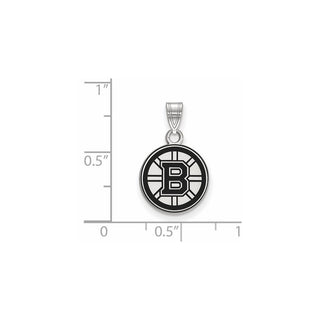 Sterling Silver Rhodium-plated NHL LogoArt Boston Bruins Small Enameled Pendant