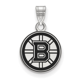 Sterling Silver Rhodium-plated NHL LogoArt Boston Bruins Small Enameled Pendant