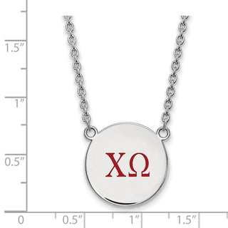 Sterling Silver Rhodium-plated LogoArt Chi Omega Sorority Greek Letters Large Color Enamel Pendant 18 inch Necklace SS028CHO-18