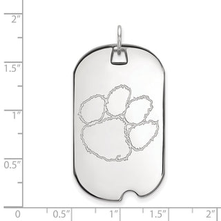 Sterling Silver Rhodium-plated LogoArt Clemson University Tiger Paw Large Dog Tag Pendant