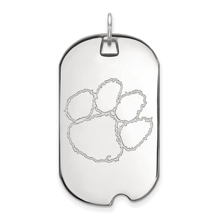 Sterling Silver Rhodium-plated LogoArt Clemson University Tiger Paw Large Dog Tag Pendant