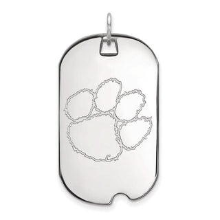 Sterling Silver Rhodium-plated LogoArt Clemson University Tiger Paw Large Dog Tag Pendant