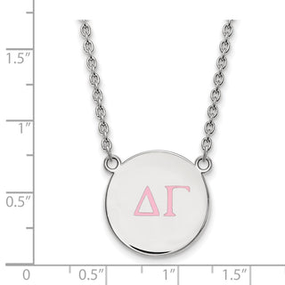 Sterling Silver Rhodium-plated LogoArt Delta Gamma Sorority Greek Letters Large Color Enamel Pendant 18 inch Necklace SS028DG-18