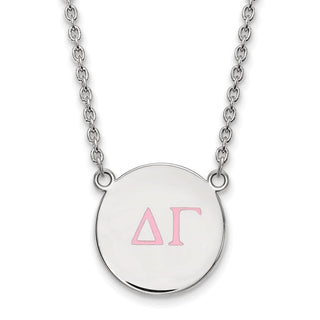 Sterling Silver Rhodium-plated LogoArt Delta Gamma Sorority Greek Letters Large Color Enamel Pendant 18 inch Necklace SS028DG-18