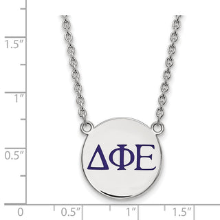 Sterling Silver Rhodium-plated LogoArt Delta Phi Epsilon Sorority Greek Letters Large Color Enamel Pendant 18 inch Necklace SS028DPH-18