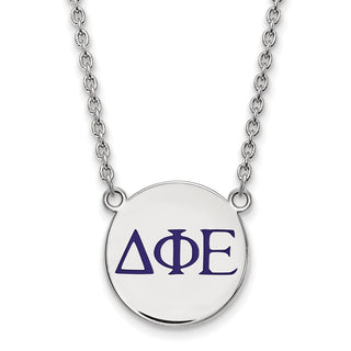 Sterling Silver Rhodium-plated LogoArt Delta Phi Epsilon Sorority Greek Letters Large Color Enamel Pendant 18 inch Necklace SS028DPH-18