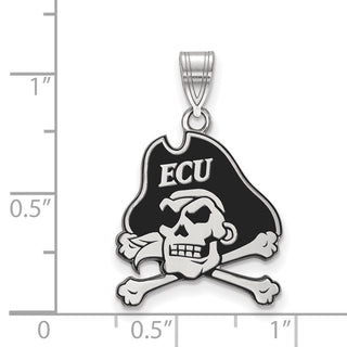 Sterling Silver Rhodium-plated LogoArt East Carolina University Pirate Large Enameled Pendant SS028ECU