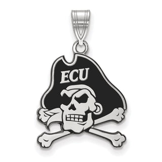 Sterling Silver Rhodium-plated LogoArt East Carolina University Pirate Large Enameled Pendant SS028ECU