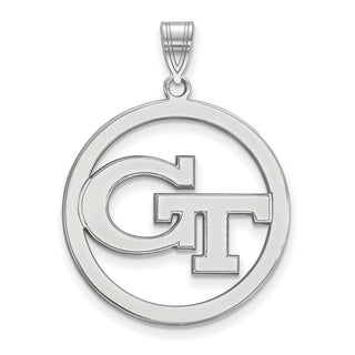 Sterling Silver Rhodium-plated LogoArt Georgia Institute of Technology G-T Extra Large Circle Pendant