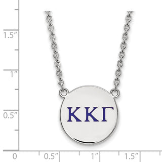 Sterling Silver Rhodium-plated LogoArt Kappa Kappa Gamma Sorority Greek Letters Large Color Enamel Pendant 18 inch Necklace SS028KKG-18