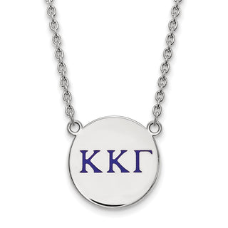 Sterling Silver Rhodium-plated LogoArt Kappa Kappa Gamma Sorority Greek Letters Large Color Enamel Pendant 18 inch Necklace SS028KKG-18