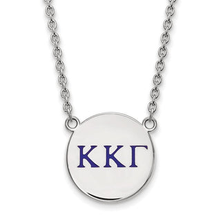 Sterling Silver Rhodium-plated LogoArt Kappa Kappa Gamma Sorority Greek Letters Large Color Enamel Pendant 18 inch Necklace SS028KKG-18