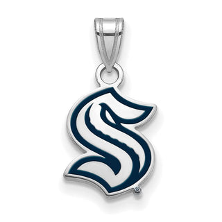 Sterling Silver Rhodium-plated NHL LogoArt Seattle Kraken Enamel Pendant