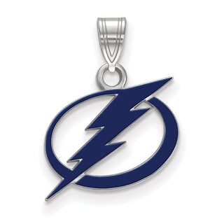 Sterling Silver Rhodium-plated NHL LogoArt Tampa Bay Lightning Small Enameled Pendant