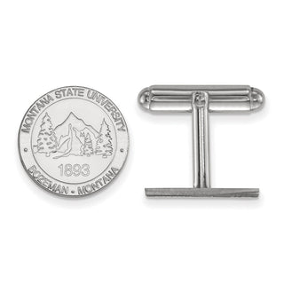 Sterling Silver Rhodium-plated LogoArt Montana State University Crest Cuff Links