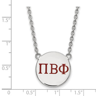 Sterling Silver Rhodium-plated LogoArt Pi Beta Phi Sorority Greek Letters Large Color Enamel Pendant 18 inch Necklace SS028PBP-18