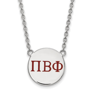 Sterling Silver Rhodium-plated LogoArt Pi Beta Phi Sorority Greek Letters Large Color Enamel Pendant 18 inch Necklace SS028PBP-18